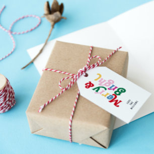Moderne Merry & Bright Farbige Retro Typografie Geschenkanhänger