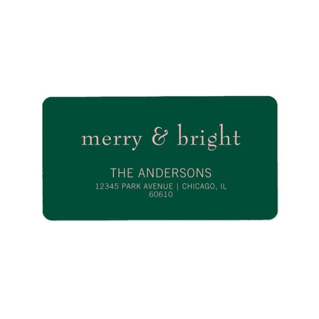 Moderne Merry & Bright Holiday Adresse Grün & Rosa Adressaufkleber (Vorne)
