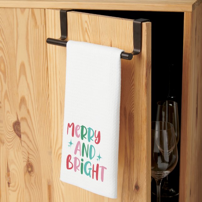 Moderne Merry & Bright Retro farbenfrohe Weihnacht Geschirrtuch (Drittel gefaltet)