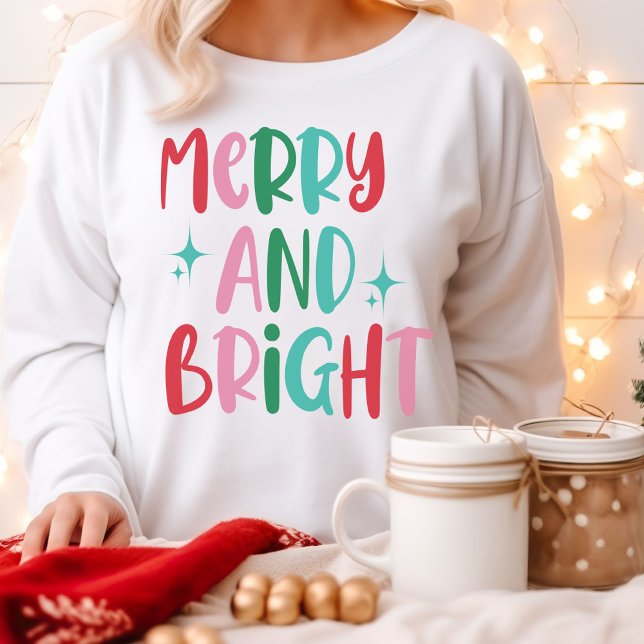 Moderne Merry & Bright Retro farbenfrohe Weihnacht Sweatshirt (Von Creator hochgeladen)