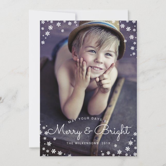 Moderne Merry & Bright Snowflake Carte photo de va (Devant)