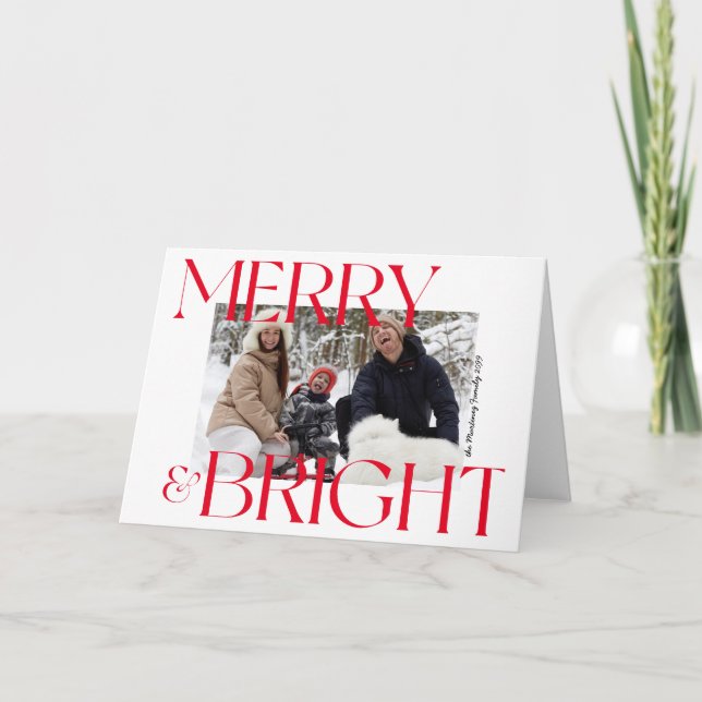 Moderne Merry & Bright Typografie Foto Weihnachten (Vorderseite)