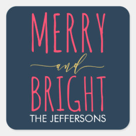 Moderne Merry und Bright Navy Blue Personalize Quadratischer Aufkleber