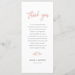 Moderne Messe Rose Gold Hochzeit Dankeschön Card  Menükarte