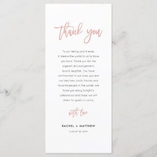 Moderne Messe Rose Gold Hochzeit Dankeschön Card Menükarte