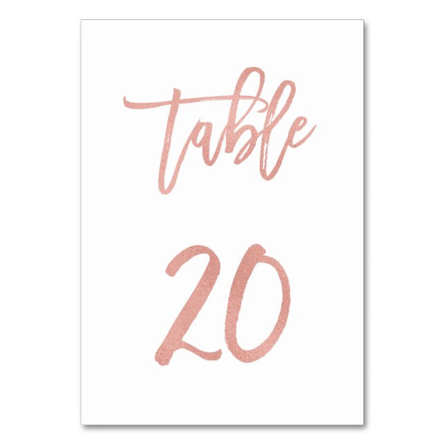 Moderne Messe Rose Gold Wedding Tischnummer 20 (Vorderseite)