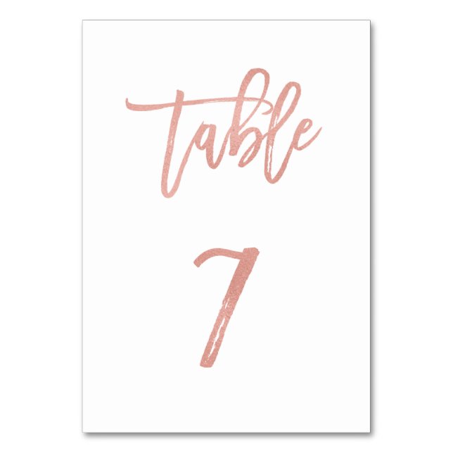 Moderne Messe Rose Gold Wedding Tischnummer 7 (Vorderseite)