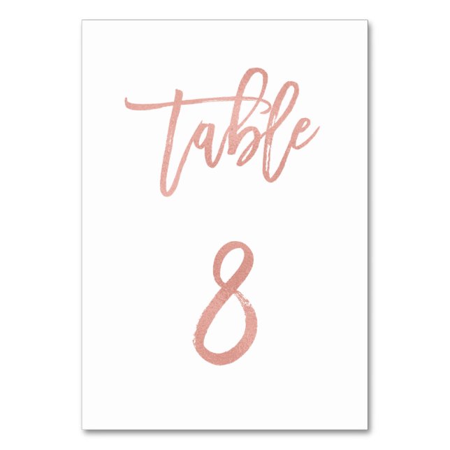 Moderne Messe Rose Gold Wedding Tischnummer 8 (Vorderseite)