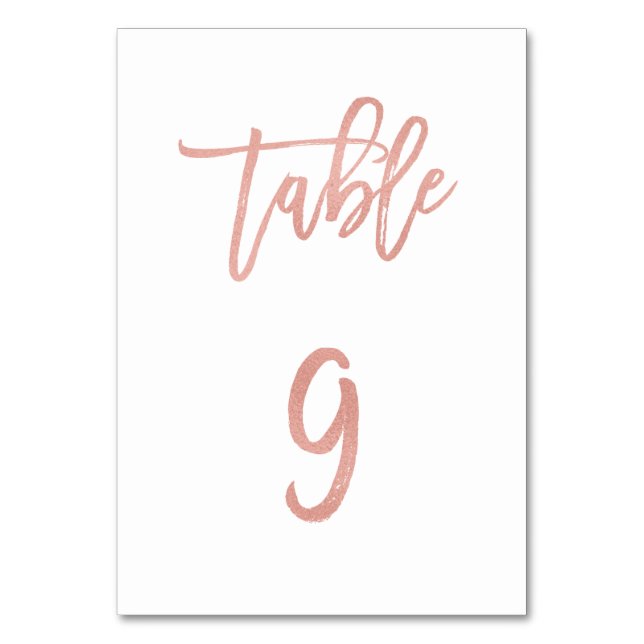 Moderne Messe Rose Gold Wedding Tischnummer 9 (Vorderseite)