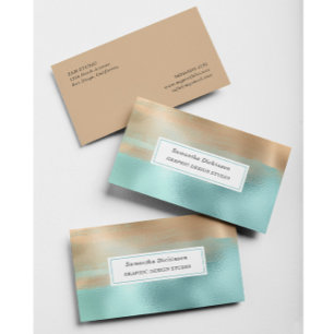 Moderne Metallic Gold Beige Türkis Visitenkarte