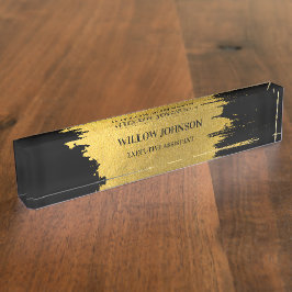 Moderne Metallic Gold & Black Business Führungskra Namensplakette