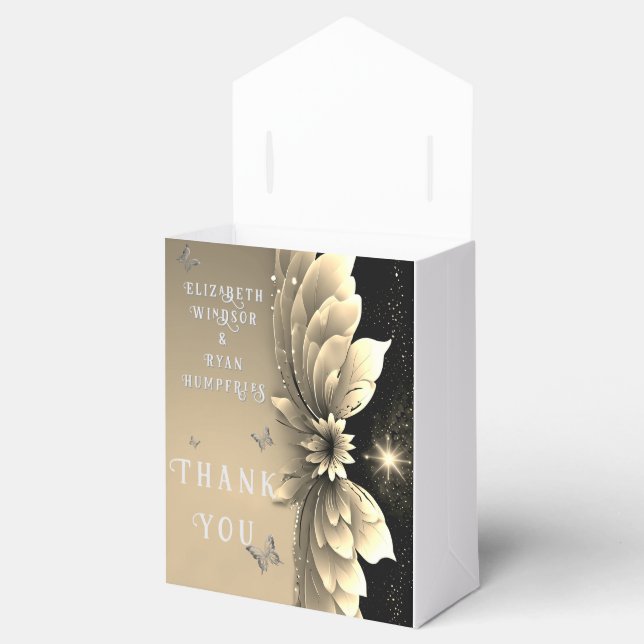 Moderne Metallic Gold Floral Wedding Einladung Geschenkschachtel (Geöffnet)