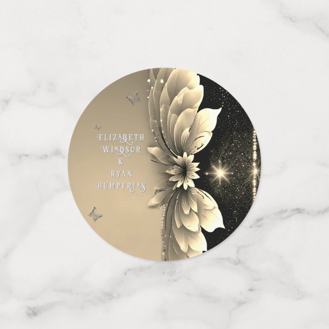Moderne Metallic Gold Floral Wedding Einladung Konfetti (Klein Vorderseite)
