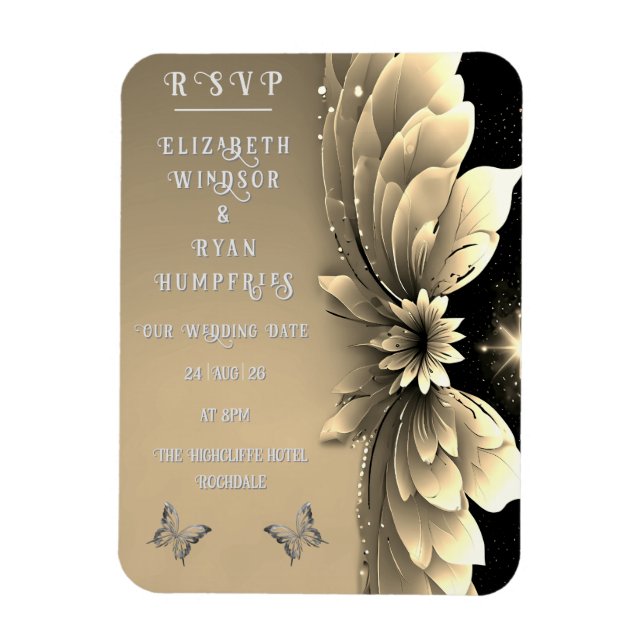 Moderne Metallic Gold Floral Wedding Einladung Magnet (Vertikal)