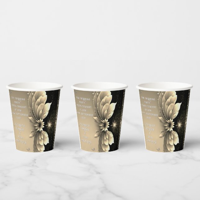 Moderne Metallic Gold Floral Wedding Einladung Pappbecher (Multi)