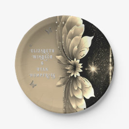 Moderne Metallic Gold Floral Wedding Einladung Pappteller