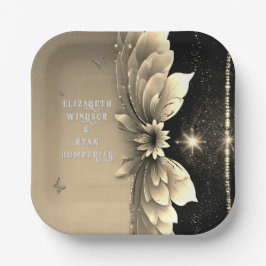 Moderne Metallic Gold Floral Wedding Einladung Pappteller
