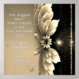 Moderne Metallic Gold Floral Wedding Einladung Poster