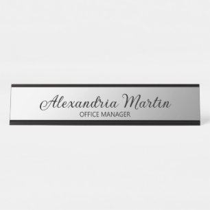 Moderne Metallic Silber Jobtitel Name Schreibtisch Schreibtischnamensplakette
