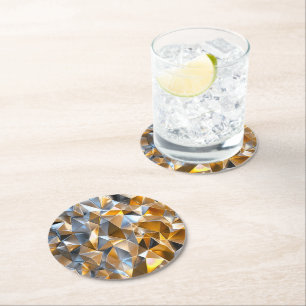 Moderne Metallische Abstrakte Gold Silber Geometri Runder Pappuntersetzer