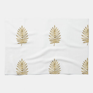 Moderne metallische goldene botanische Palmblatt-M Geschirrtuch