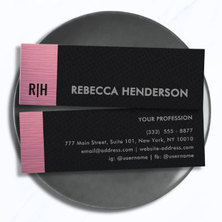 Moderne metallische rosa Platte & schwarzes Leder Mini Visitenkarte