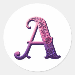 Moderne Metallische Rosemaling Buchstabe A, Rosa/L Runder Aufkleber