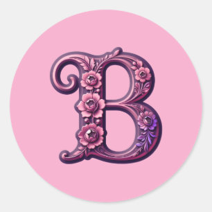 Moderne Metallische Rosemaling Buchstabe B, Rosa/L Runder Aufkleber