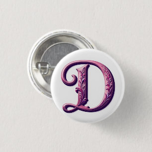 Moderne Metallische Rosemaling Buchstabe D, Rosa/L Button