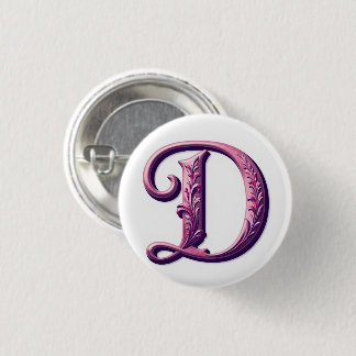 Moderne Metallische Rosemaling Buchstabe D, Rosa/L Button