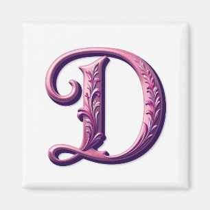 Moderne Metallische Rosemaling Buchstabe D, Rosa/L Magnet