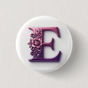 Moderne Metallische Rosemaling Buchstabe E, Rosa/L Button
