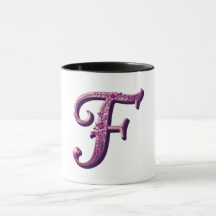 Moderne Metallische Rosemaling Buchstabe F, Rosa/L Tasse