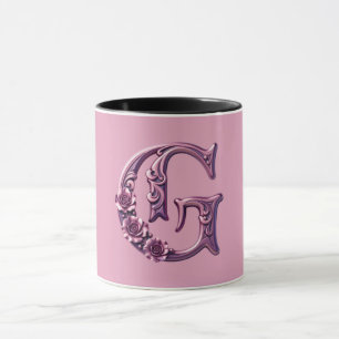 Moderne Metallische Rosemaling Buchstabe G, Rosa/L Tasse