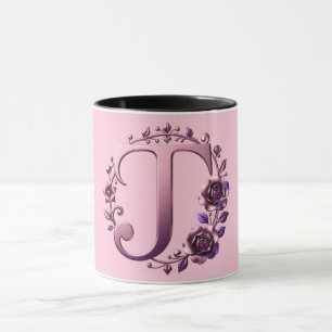Moderne Metallische Rosemaling Buchstabe J, Rosa/L Tasse