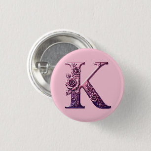 Moderne Metallische Rosemaling Buchstabe K, Rosa/L Button