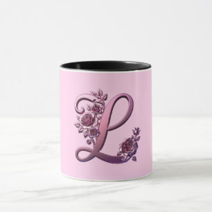 Moderne Metallische Rosemaling Buchstabe L, Rosa/L Tasse