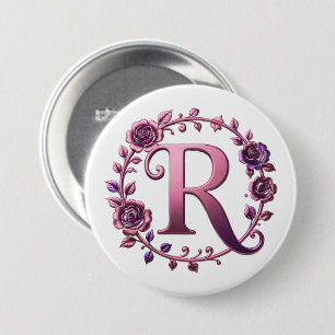 Moderne Metallische Rosemaling Buchstabe R, Rosa/L Button