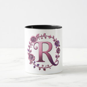 Moderne Metallische Rosemaling Buchstabe R, Rosa/L Tasse