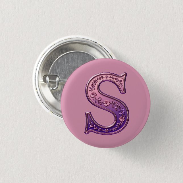 Moderne Metallische Rosemaling Buchstabe S, Rosa/L Button (Vorne & Hinten)