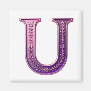 Moderne Metallische Rosemaling Buchstabe U, Rosa/L Magnet