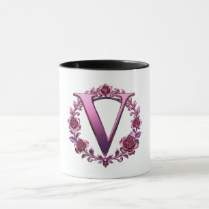 Moderne Metallische Rosemaling Buchstabe V Pink/Li Tasse