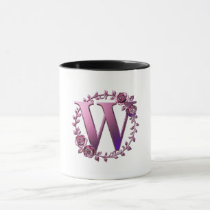 Moderne Metallische Rosemaling Buchstabe W, Rosa/L Tasse