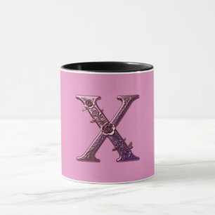 Moderne Metallische Rosemaling Buchstabe X, Rosa/L Tasse