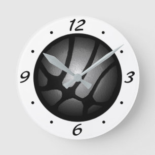 Moderne Metallische Silber-Basketball-Ball-Nummer Runde Wanduhr