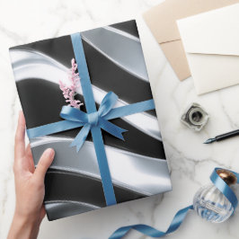 Moderne Metallische Silberwellen-Abstraktes Muster Geschenkpapier