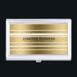 Moderne Metallische Streifen aus Gold und Weiß Visitenkarten Dose<br><div class="desc">Elegantes modernes Design,  geometrische Streifen weiß und gold.</div>
