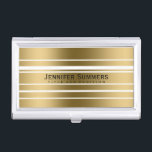 Moderne Metallische Streifen aus Gold und Weiß Visitenkarten Dose<br><div class="desc">Elegantes modernes Design,  geometrische Streifen weiß und gold.</div>