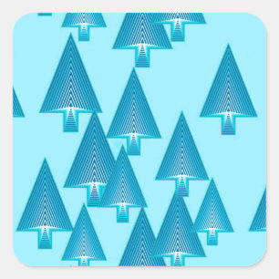 Moderne metallische Weihnachtsbäume - Himmel blau Quadratischer Aufkleber