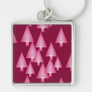 Moderne metallische Weihnachtsbäume - Rosa und Wei Schlüsselanhänger